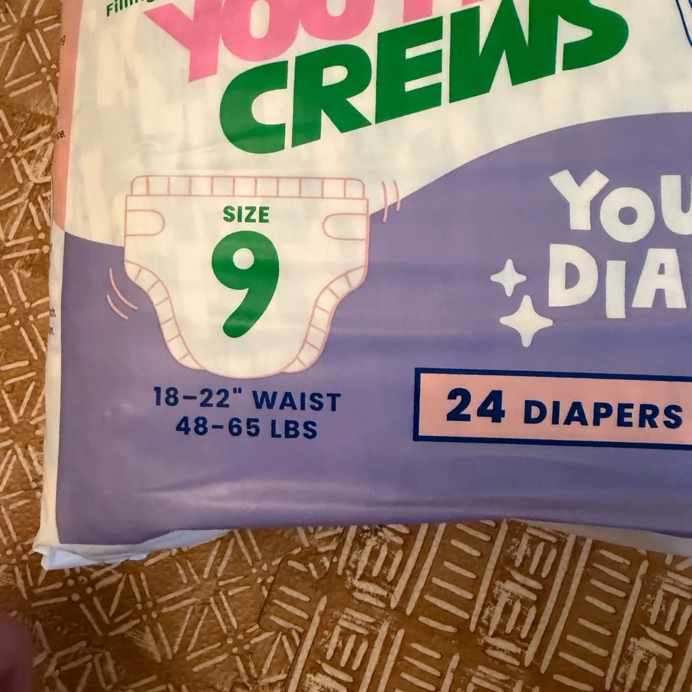 Youth Crews Youth Diapers Size 9 – 24 Pack – New Sealed - Picture 2 of 8